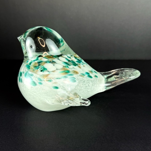 Vintage Authentic Murano Figurines Bird- Green/White w/ Clear Wings and Tail. - Picture 1 of 16